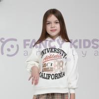 Kız Çocuk Sweat Shirt Kapüşonlu Şardonlu University Baskılı Kırık Beyaz