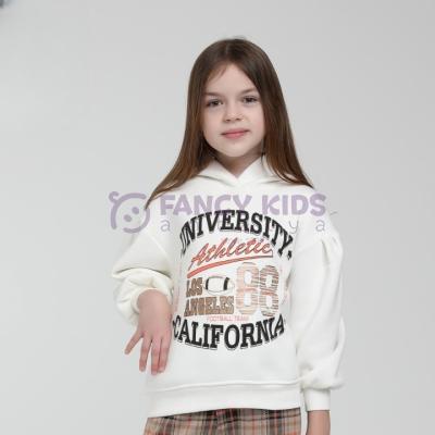 4-14 Yaş Kız Çocuk Sweat Shirt Kapüşonlu University Baskılı Kırık Beyaz