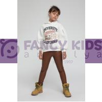 Kız Çocuk Sweat Shirt Kapüşonlu Şardonlu University Baskılı Kırık Beyaz