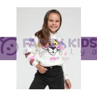 Kız Çocuk Sweat Shirt Kapüşonlu Pembe Panter Baskılı Kırık Beyaz