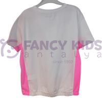 7-14 Yaş Kız Çocuk T-Shirt Baskılı Beyaz - Pembe Belden Lastikli
