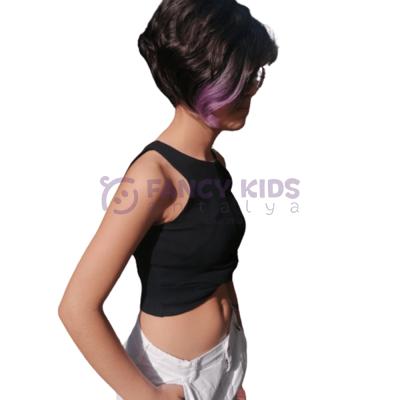 5-14 Yaş Kız Çocuk T-Shirt Kaşkorse Atlet Crop Lacivert