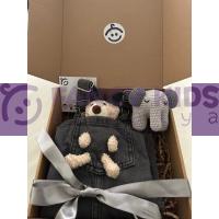 Yeni Doğan Hediye Kutusu Paketi Renkli Doğal El Yapımı Amigurumi Uyku Arkadaşı ve Salopetli