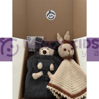Yeni Doğan Hediye Kutusu Paketi Renkli Doğal El Yapımı Amigurumi Uyku Arkadaşı ve Salopetli