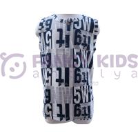 Erkek Çocuk Atlet T-Shirt Harf Baskılı Sıfır Kol Düğmeli Kapama