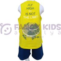 Erkek Çocuk Baskılı Atlet T-Shirt Kargo Cepli Bağcıklı Şort İkili Takım