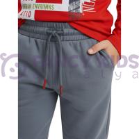 Erkek Çocuk Baskılı İkili Eşofman Takımı Kırmızı Gri Pamuklu Rahat Kalıp