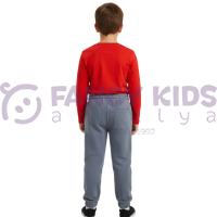 Erkek Çocuk Baskılı İkili Eşofman Takımı Kırmızı Gri Pamuklu Rahat Kalıp