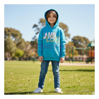 Erkek Çocuk Baskılı Kanguru Cepli Kapüşonlu Petrol Yeşili Sweatshirt – Pamuklu Rahat Regular Kalıp