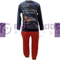 Erkek Çocuk Baskılı Sweat-Shirt İkili Takım Lacivert Kiremit