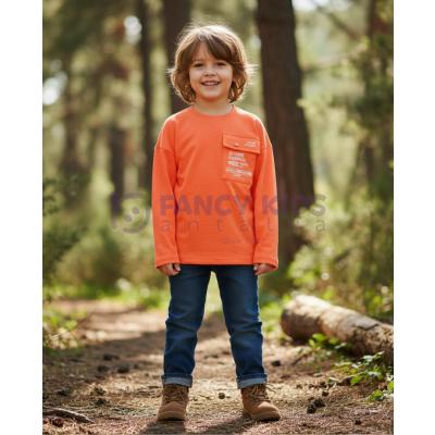 Erkek Çocuk Baskılı Turuncu Sweatshirt – Pamuklu, Rahat ve Esnek Kumaş