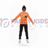 Erkek Çocuk Baskılı Turuncu Sweatshirt – Pamuklu, Rahat ve Esnek Kumaş