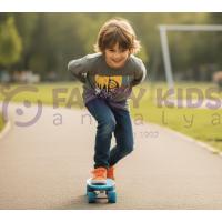 Erkek Çocuk Baskılı Uzun Kollu Sweatshirt Koyu Gri %100 Pamuk