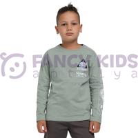 Erkek Çocuk Baskılı Yeşil Sweatshirt %100 Pamuk Rahat Regular Kesim