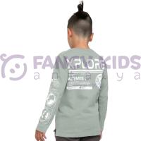 Erkek Çocuk Baskılı Yeşil Sweatshirt %100 Pamuk Rahat Regular Kesim