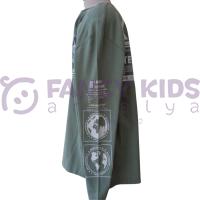 Erkek Çocuk Baskılı Yeşil Sweatshirt %100 Pamuk Rahat Regular Kesim