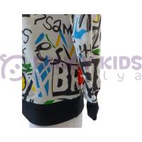 Erkek Çocuk Beyaz Sweatshirt Neon Baskılı Pamuklu