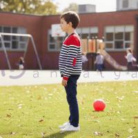 Erkek Çocuk Çizgili Triko Okul Hırkası – Önden Düğmeli, Uzun Kollu, Rahat ve Şık Model