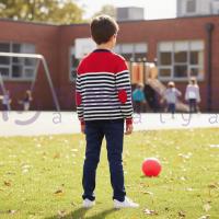 Erkek Çocuk Çizgili Triko Okul Hırkası – Önden Düğmeli, Uzun Kollu, Rahat ve Şık Model