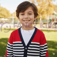 Erkek Çocuk Çizgili Triko Okul Hırkası – Önden Düğmeli, Uzun Kollu, Rahat ve Şık Model