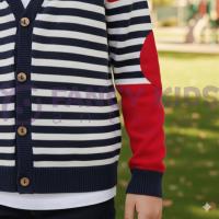 Erkek Çocuk Çizgili Triko Okul Hırkası – Önden Düğmeli, Uzun Kollu, Rahat ve Şık Model