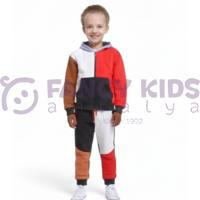 Erkek Çocuk Çok Renkli Kapüşonlu Eşofman Takımı – Fermuarlı, Pamuklu, Şardonlu Kumaş