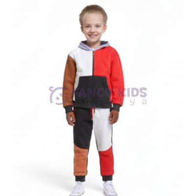 Erkek Çocuk Çok Renkli Kapüşonlu Eşofman Takımı – Fermuarlı, Pamuklu, Şardonlu Kumaş