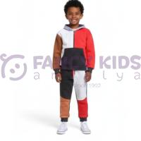 Erkek Çocuk Çok Renkli Kapüşonlu Eşofman Takımı – Fermuarlı, Pamuklu, Şardonlu Kumaş