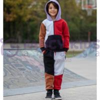 Erkek Çocuk Çok Renkli Kapüşonlu Eşofman Takımı – Fermuarlı, Pamuklu, Şardonlu Kumaş