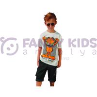 Erkek Çocuk Dijital Garfield Baskılı T-Shirt Bej