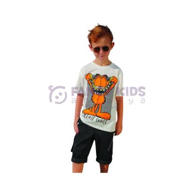 Erkek Çocuk Dijital Garfield Baskılı T-Shirt Bej