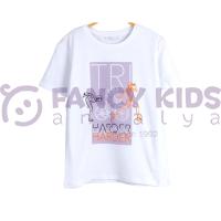 Erkek Çocuk Dijital Harder Baskılı Beyaz T-Shirt %100 Pamuk 