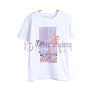 Erkek Çocuk Dijital Harder Baskılı Beyaz T-Shirt %100 Pamuk 