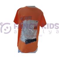 Erkek Çocuk Dijital Kabartma Baskılı Turuncu %100 Pamuk T-Shirt