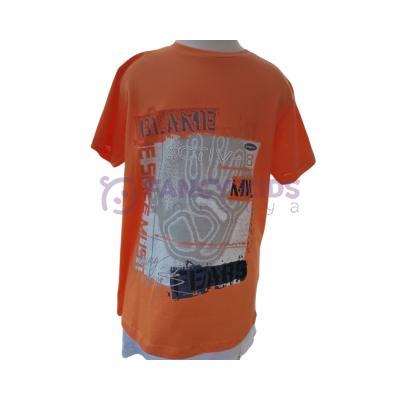 Erkek Çocuk Dijital Kabartma Baskılı Turuncu %100 Pamuk T-Shirt