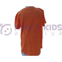 Erkek Çocuk Dijital Kabartma Baskılı Turuncu %100 Pamuk T-Shirt