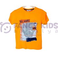 Erkek Çocuk Dijital Kabartma Baskılı Turuncu %100 Pamuk T-Shirt