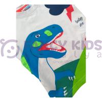 Erkek Çocuk Dinozor Baskılı İkili Takım – Turuncu Şortlu %100 Pamuk Yazlık Kombin