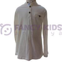 Erkek Çocuk Ekru Hakim Yaka Sweatshirt Ahşap Düğme Detaylı %100 Pamuk