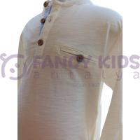 Erkek Çocuk Ekru Hakim Yaka Sweatshirt Ahşap Düğme Detaylı %100 Pamuk