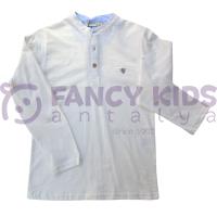 Erkek Çocuk Ekru Hakim Yaka Sweatshirt Ahşap Düğme Detaylı %100 Pamuk