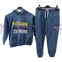 Erkek Çocuk Future Baskılı Mavi Kapüşonlu Eşofman Takımı