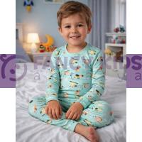 Erkek Çocuk Helikopter Desenli Pijama Takımı %95 Pamuk Esnek ve Rahat Uyku Takımı