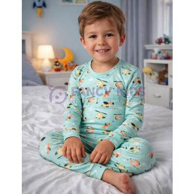 Erkek Çocuk Helikopter Desenli Pijama Takımı %95 Pamuk Esnek ve Rahat Uyku Takımı