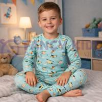 Erkek Çocuk Helikopter Desenli Pijama Takımı %95 Pamuk Esnek ve Rahat Uyku Takımı