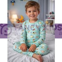 Erkek Çocuk Helikopter Desenli Pijama Takımı %95 Pamuk Esnek ve Rahat Uyku Takımı