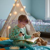 Erkek Çocuk Helikopter Desenli Pijama Takımı %95 Pamuk Esnek ve Rahat Uyku Takımı