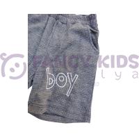 Erkek Çocuk İkili Takım – Baskılı Beyaz T-Shirt ve Gri Şort %100 Pamuk