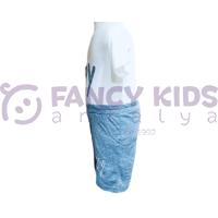 Erkek Çocuk İkili Takım – Baskılı Beyaz T-Shirt ve Gri Şort %100 Pamuk