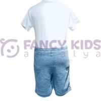 Erkek Çocuk İkili Takım – Baskılı Beyaz T-Shirt ve Gri Şort %100 Pamuk